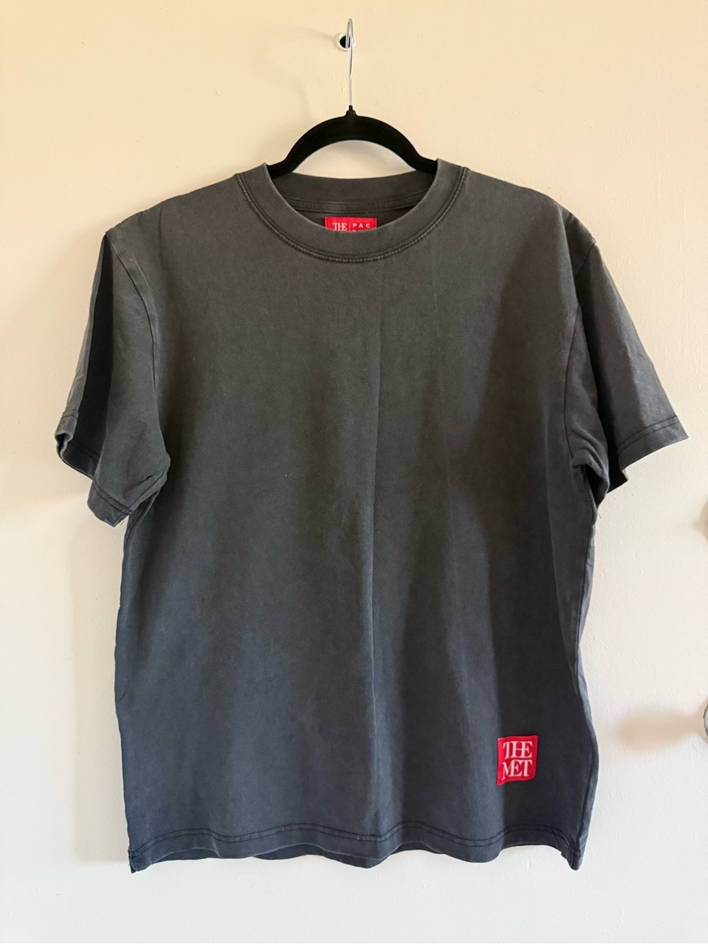 PacSun Washed Black Short Sleeve Crew Tee with Red Patch